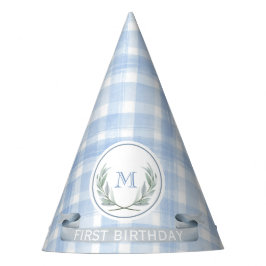 Personalisiert Blue Gingham Laurel Wappen Partyhütchen