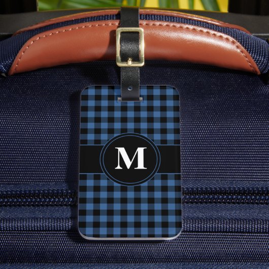 Personalisiert Blue Gingham Monogram Gepäckanhänger (Vorderseite Insitu 2)