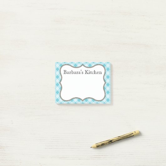 Personalisiert Blue Gingham Post - Anmerkungen Post-it Klebezettel (Auf Schreibtisch)
