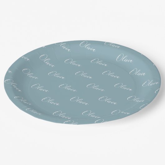 Personalisiert Blue Girly Elegante Name Pappteller (Schrägansicht)