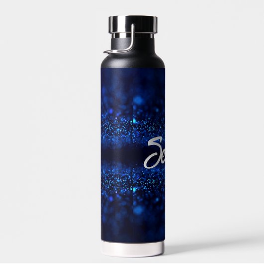 Personalisiert Blue Glitzer auf schwarz Trinkflasche (Rechts)