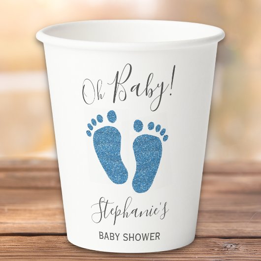 Personalisiert Blue Glitzer Baby Feet Babydusche Pappbecher