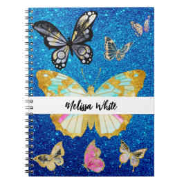 Personalisiert Blue Glitzer Butterfly Notizblock