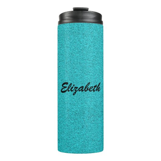 Personalisiert Blue Glitzer Individuelle Name Thermosbecher (Vorderseite)
