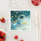Personalisiert Blue Gold Baubles Tree CHRISTMAS Serviette (Beispiel)