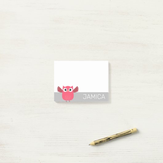 Personalisiert Blue & Grau Cartoon Owl Notes Post-it Klebezettel (Auf Schreibtisch)