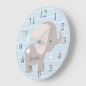 Personalisiert-Blue-Graue-Elephant-Kinderzimmer-Wa Große Wanduhr (Winkel)