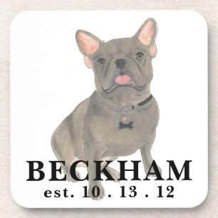 Personalisiert Blue Gray Frenchie French Bulldog Getränkeuntersetzer