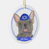 Personalisiert Blue Gray Frenchie Hanukkah Keramik Ornament (Rechts)