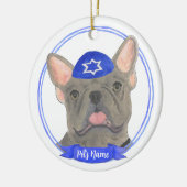 Personalisiert Blue Gray Frenchie Hanukkah Keramik Ornament (Links)