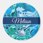 Personalisiert Blue Green Digital Marble Fluid Art Magnet (Vorne)
