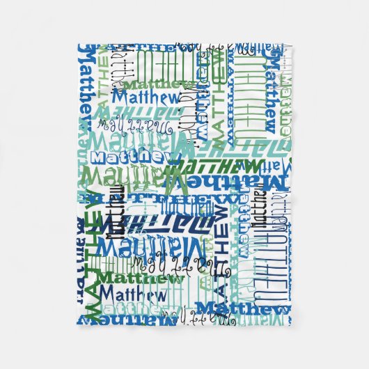 Personalisiert Blue/Green Individuelle Name Collag Fleecedecke (Vorderseite)