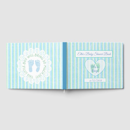 Personalisiert Blue & Green Stripes Babyduschbuch Gästebuch (Voll)