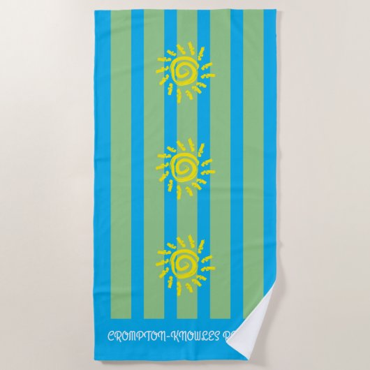 Personalisiert Blue Green Strips Badetuch (Vorderseite)