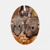 Personalisiert Blue Grey Dumbo Pet Rats Ornament Aus Metall (Vorderseite links)