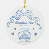 Personalisiert Blue Hand Drawn Whimsical Bow Weddi Keramik Ornament (Vorne)