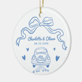 Personalisiert Blue Hand Drawn Whimsical Bow Weddi Keramik Ornament (Links)