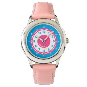 Personalisiert Blue & Hot Pink Girls Unterricht Armbanduhr