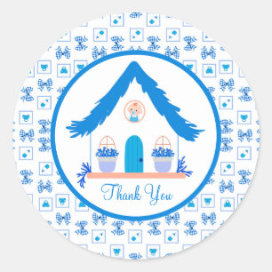 Personalisiert Blue House Danke, Baby Dusche Runder Aufkleber