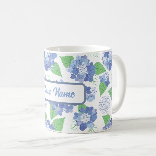 Personalisiert Blue Hydrangea Blooms Kaffeetasse (VorderseiteRechts)