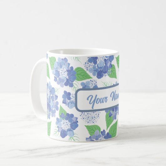 Personalisiert Blue Hydrangea Blooms Kaffeetasse (Vorderseite Links)