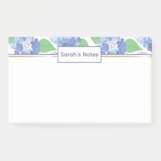 Personalisiert Blue Hydrangea Floral Post-it Notes Klebezettel (Vorderseite)