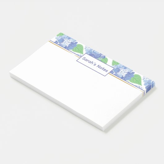 Personalisiert Blue Hydrangea Floral Post-it Notes Post-it Klebezettel (angewinkelt)