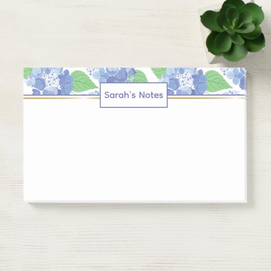 Personalisiert Blue Hydrangea Floral Post-it Notes Post-it Klebezettel (Büro)