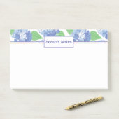 Personalisiert Blue Hydrangea Floral Post-it Notes Post-it Klebezettel (Auf Schreibtisch)