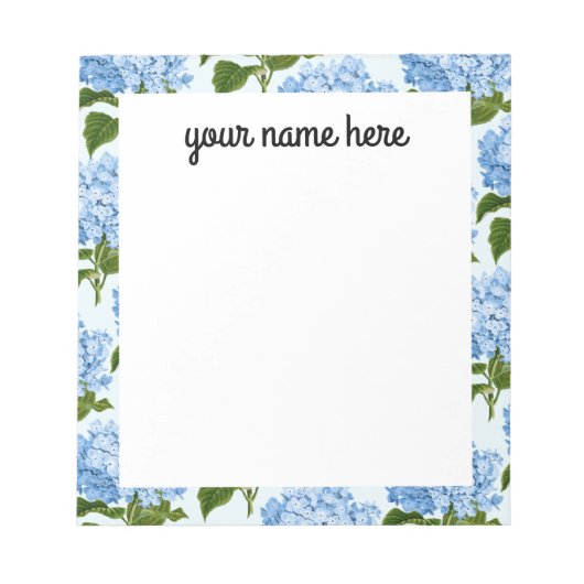 Personalisiert Blue Hydrangea Notepad Notizblock (Vorderseite)
