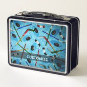 Personalisiert Blue Ice Hockey Metall Brotdose (Rückseite)