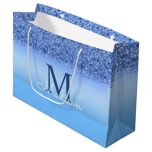 Personalisiert Blue Imitats Monogram Sweet 16 Gift Große Geschenktüte (Vorderseite Schrägansicht)