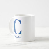Personalisiert Blue Initial- und Name-Tasse Kaffeetasse (Vorderseite Links)