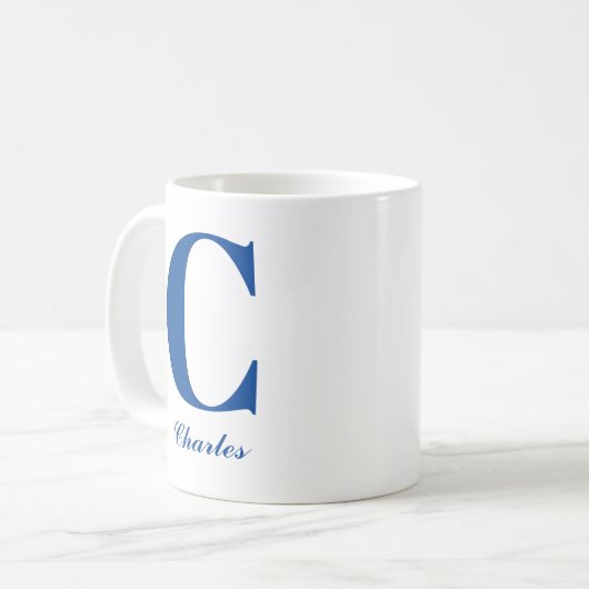 Personalisiert Blue Initial- und Name-Tasse Kaffeetasse (Vorderseite Links)