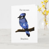 Personalisiert Blue Jay für meinen Sohn zum Geburt Karte (Gelbe Blume)