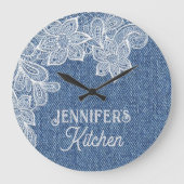 Personalisiert Blue Jean Kitchen Wall Clock Große Wanduhr (Vorderseite)