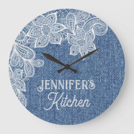 Personalisiert Blue Jean Kitchen Wall Clock Große Wanduhr