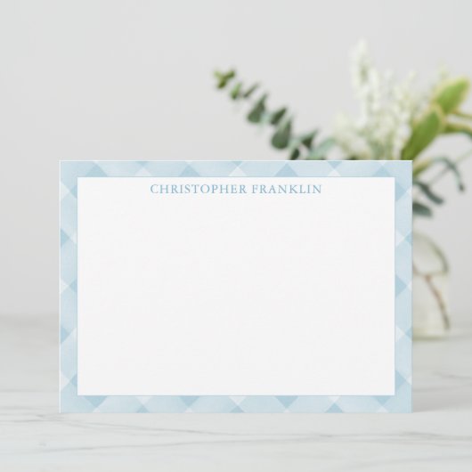 Personalisiert Blue Kariert New Baby Stationery Dankeskarte (Stehend Vorderseite)
