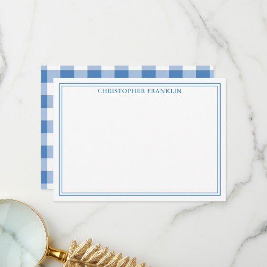 Personalisiert Blue Kariert New Baby Stationery Dankeskarte (Vorderseite/Rückseite Beispiel)