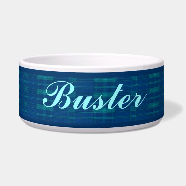Personalisiert Blue Kariert Pet Bowl Napf (Vorderseite)