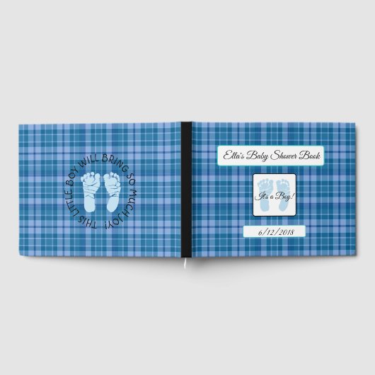 Personalisiert Blue Kariert Stripes Babyduschbuch Gästebuch (Voll)