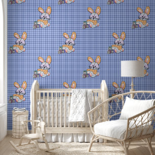 Personalisiert Blue Kariertes Kinderzimmer Kunst,  Tapete