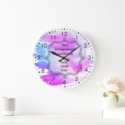 Personalisiert-Blue-Lila-Klassenlehrer Große Wanduhr (Zuhause)