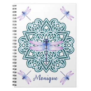 Personalisiert Blue Lila Mandala Dragonfly White Notizblock