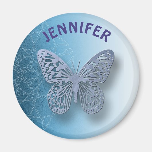 Personalisiert Blue Mandala und Butterfly Magnet (Vorne)
