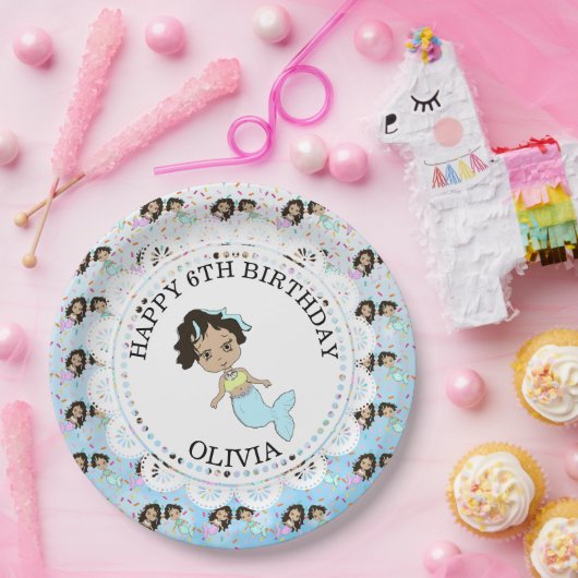 Personalisiert Blue Mermaid Birthday Teller (Party)