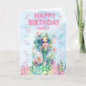 Personalisiert Blue Mermaid Happy Birthday Card Karte (Vorderseite)