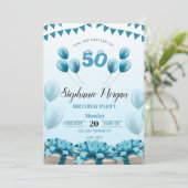 Personalisiert Blue Modern 50. Geburtstagsparty Einladung (Stehend Vorderseite)