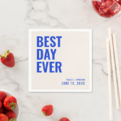 Personalisiert Blue Modern Best Day Ever Wedding Serviette (Beispiel)