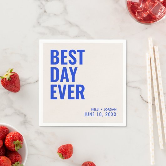 Personalisiert Blue Modern Best Day Ever Wedding Serviette (Beispiel)